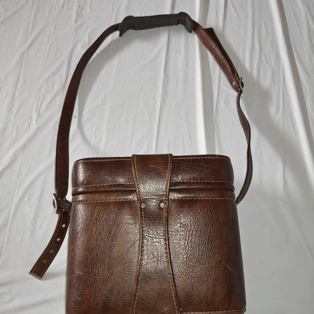 Vintage Brown Faux Leather Case with Buckle Strap Camera  Storage Case - Picture 7 of 15